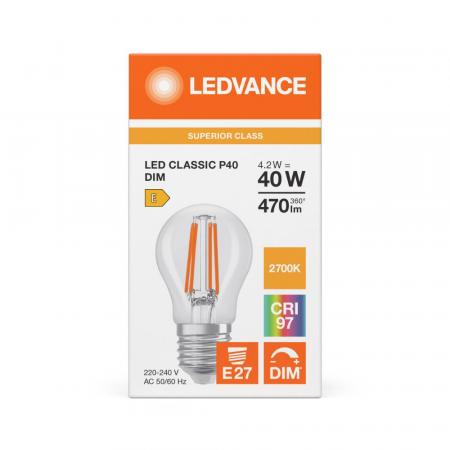 Ledvance E27 LED Tropfenlampe Classic klar dimmbar 4,2W wie 40W 2700K warmweißes Licht hohe Farbwiedergabe CRI97